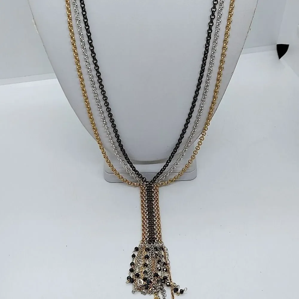 Mixed metal Y drop necklace fringe‎